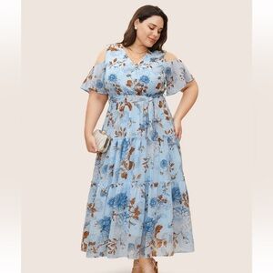 BloomChic Plus Size 2XL Floral Wrap Mesh Ruffle Sleeve Dress us18-20